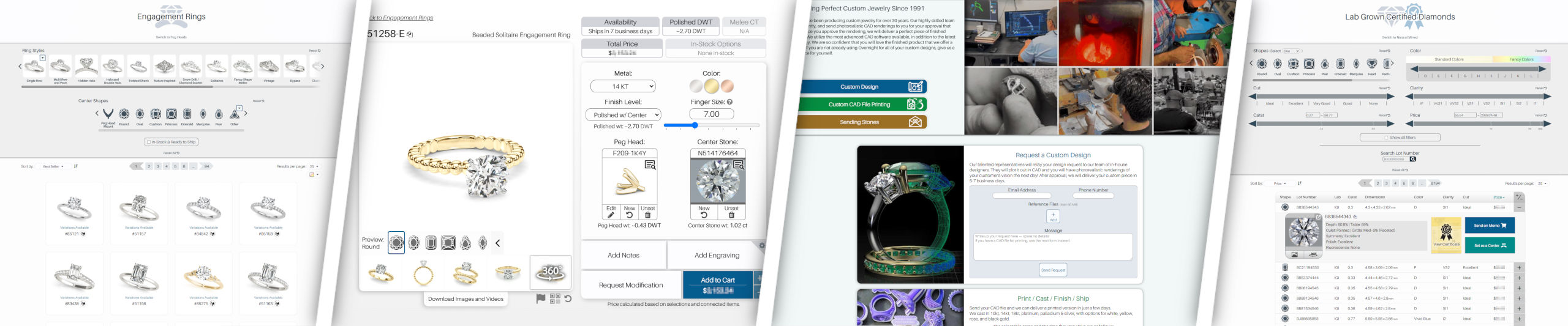 Collage showing 4 popular pages of the new website